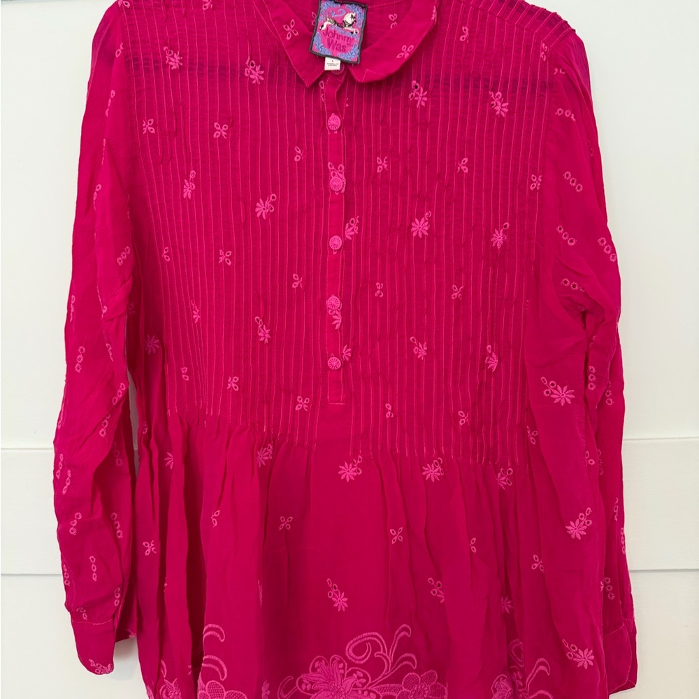 Johnny Was Fuchsia Embroidered Blouse